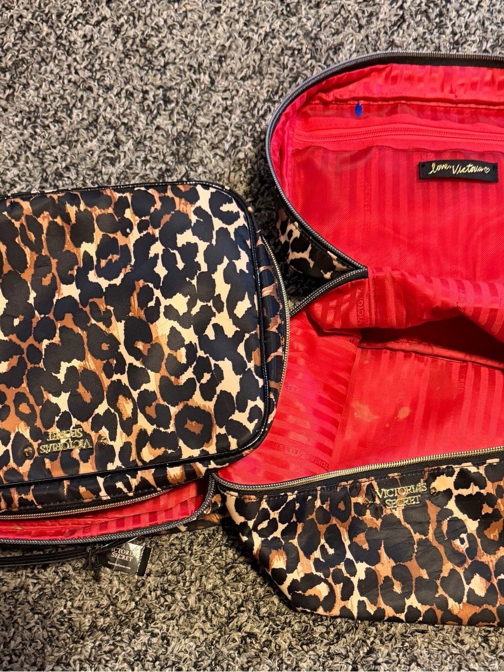 Victoria's Secret Leopard Print Travel Cosmetic Cases  - Red Interior